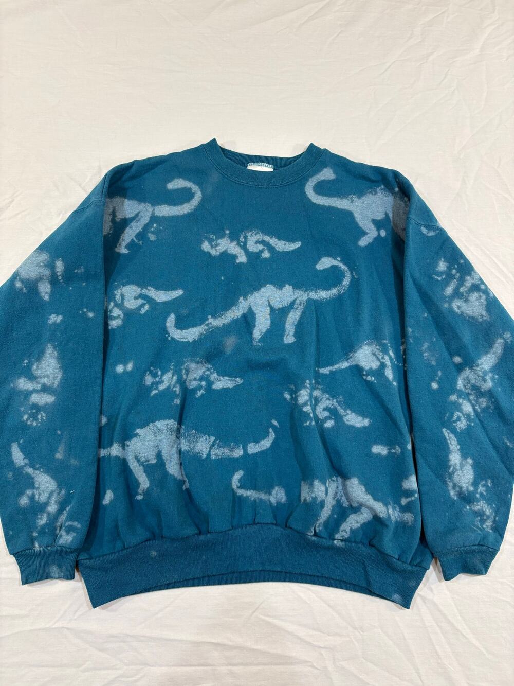 Vintage Sweatshirt Reworked Hand Bleach Dyed Dinosaurs Size Large Womens